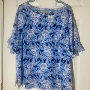 LOFT Plus Blue Floral Scoop Neck Top